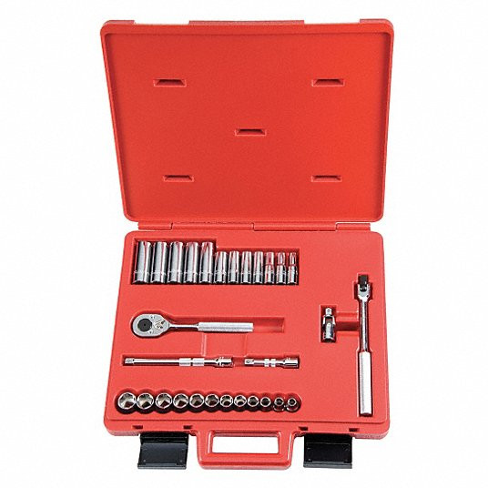 Socket Wrench Set, Socket Size Range 8 mm to 19 mm, Drive Size 3/8 inch, Drive Type Hand, Chrome