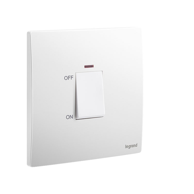 LEGRAND - Double Pole Switch Mallia Senses, HK, 1 Gang, 1 Way, 45A, 250V, with Red Indicator, Matt White