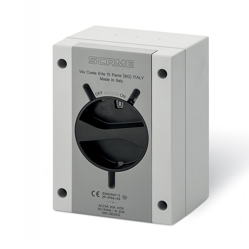 SCAME - Enclosed Switch Disconnector, 20A, 3P+N, IP66/IP69, 110x150x87mm, Y1, IK09, General, Grey/Black, GW 650°C