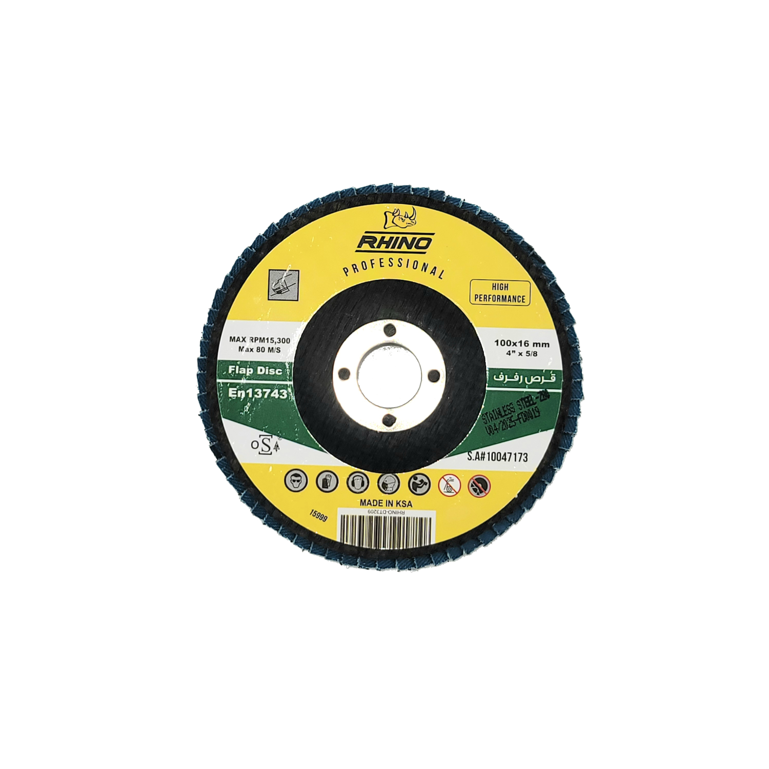 RHINO, 5 Pcs 4" Flap Disc SS 100X16mm Z80 T27