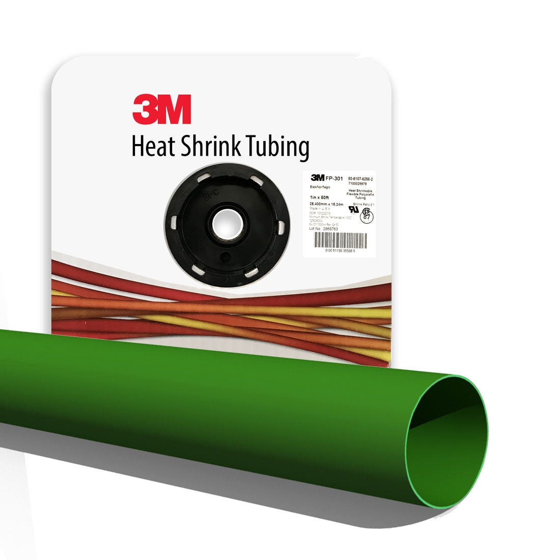 3M - Heat Shrink Thin-Wall Tubing, FP-301, 1 Inch x 100 Feet (30.48m) Spool, Green