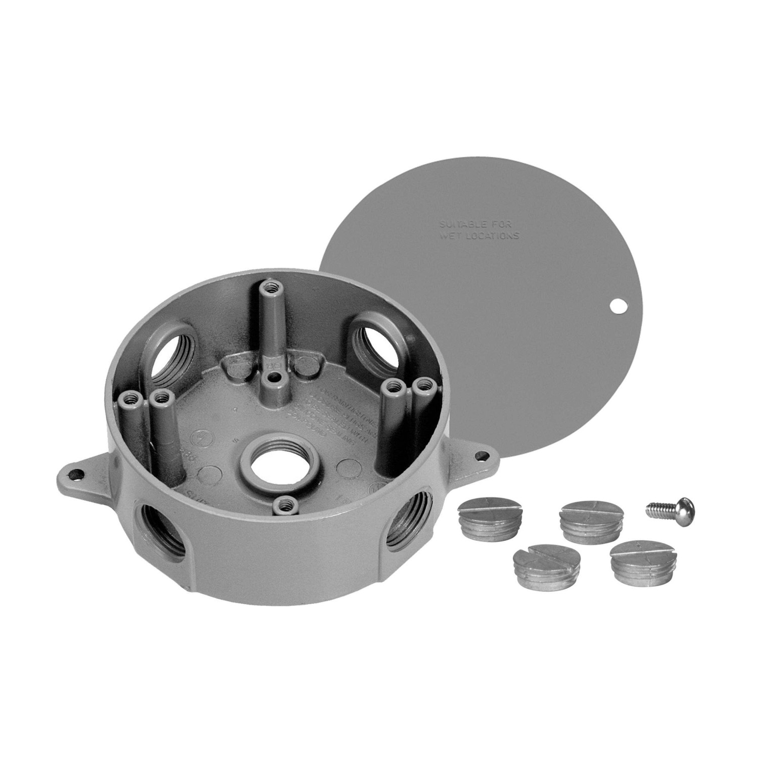 CROUSE HINDS - Box Water Proof Round 4 Dep.1&1/2" & 3/4 - W/ BLANK PLATE, GRAY