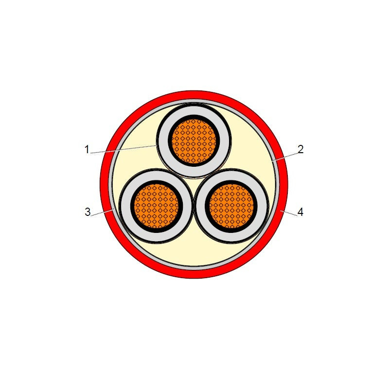 BAHRA CABLES - Power Cable Medium Voltage, XLPE Copper, 3x185mm, 15KV, Red - CTS IEC 60502-2 FR-IEC 60332-1