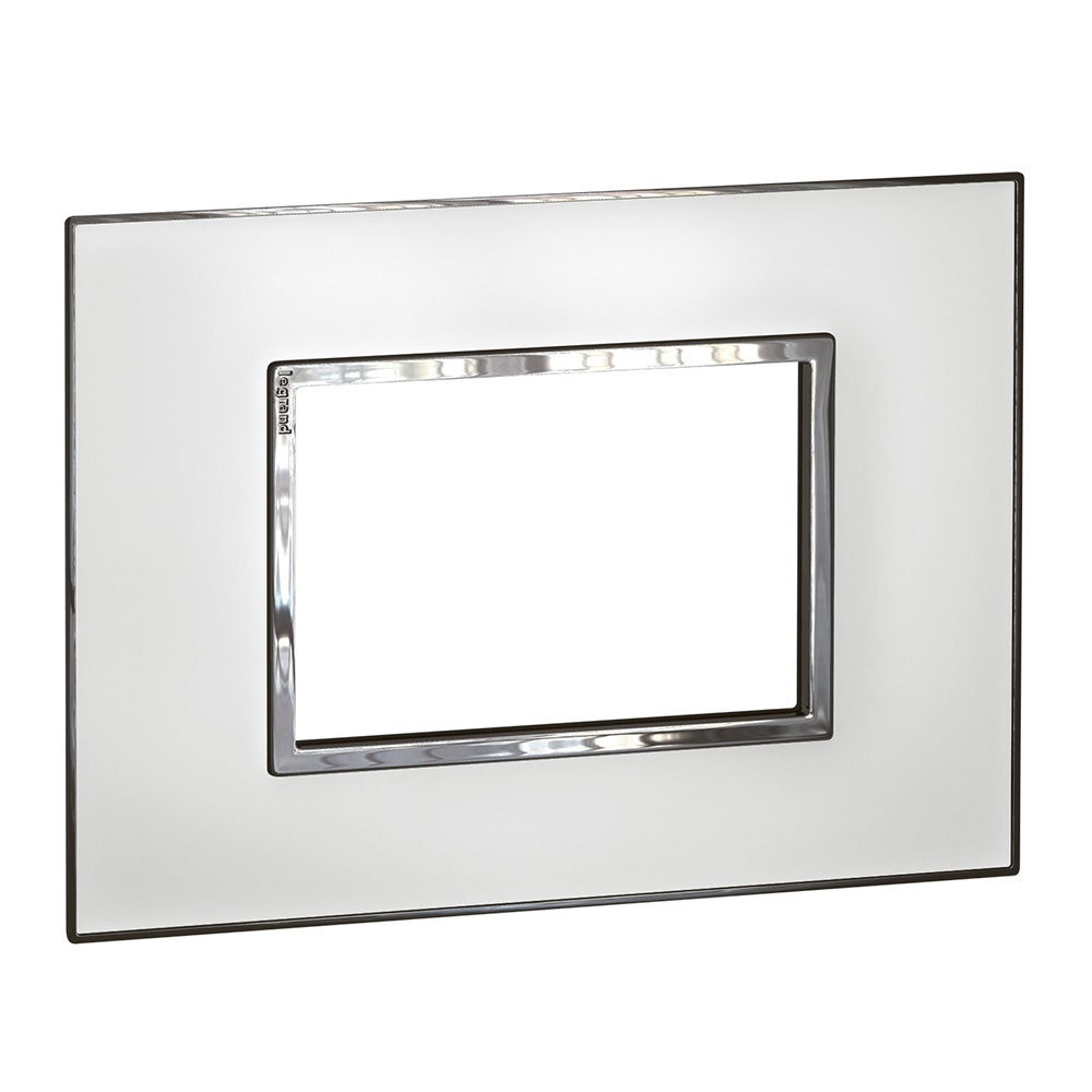 LEGRAND - Plate 3Mod Sqr Italian/US Std,Mirror White Arteor