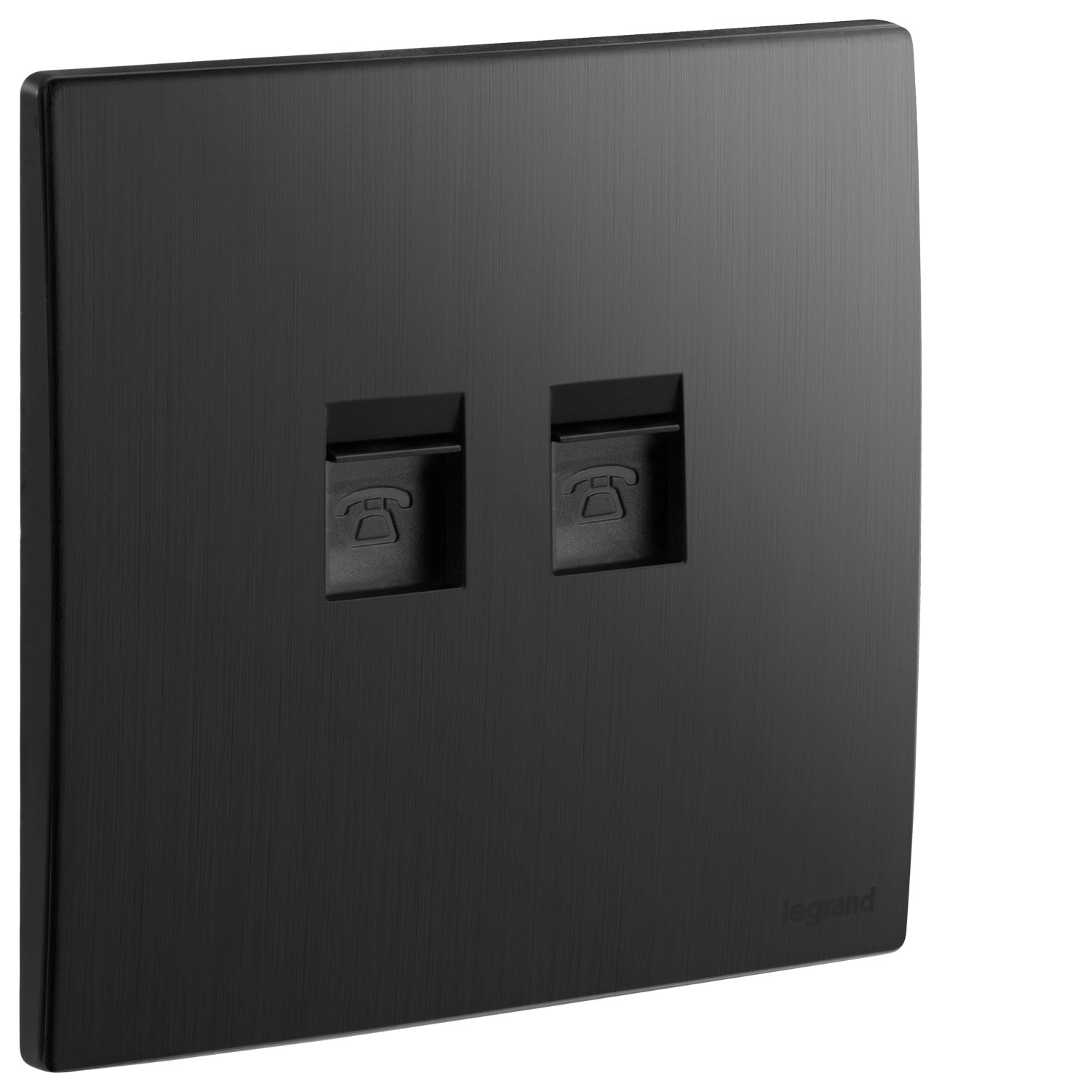 LEGRAND - Telephone Socket Mallia, Double RJ 11, 4 Contacts, Brushed Black