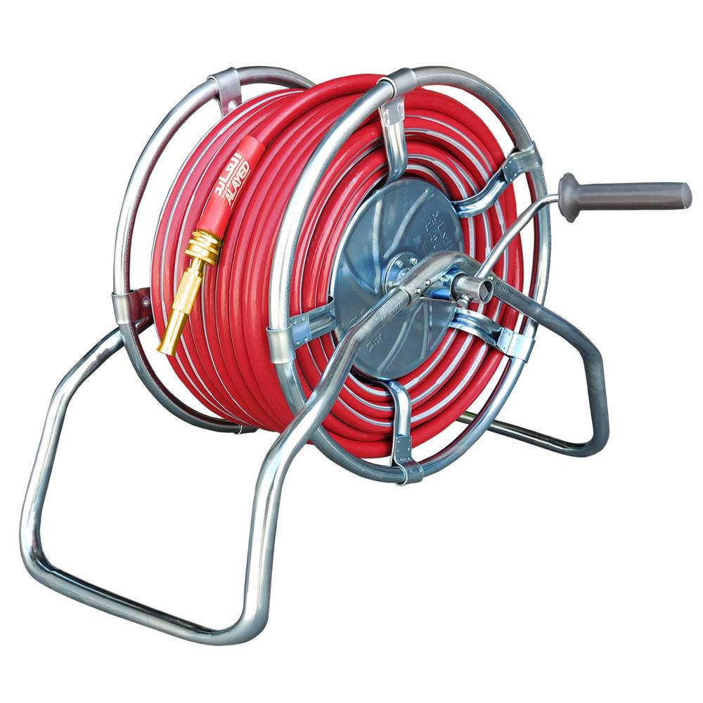 Steel hose reel with Alayed garden hose crystal color  - Red - 30meter - 1/2inch