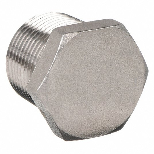 Hex Head Plug: 1/2Inch, Male NPT, 304 Stainless Steel, Class 150, 27mm L