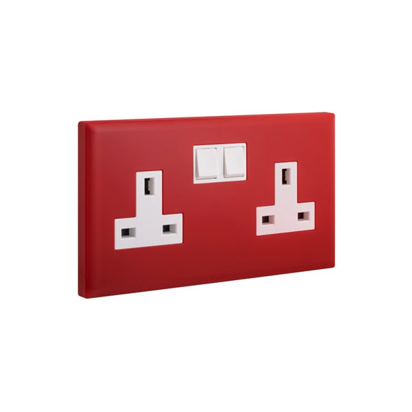 LEGRAND - Socket Eloe, BS, 2 Gang, Single Pole, Switched + Neon, 13A, 250V, Red