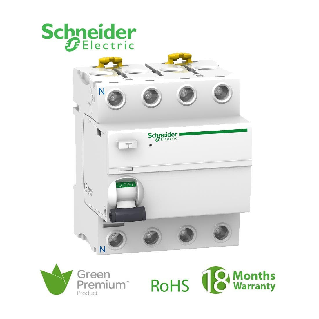 SCHNEIDER - RCCB Breaker, Acti9 iID, 4P, 63A, 100mA, Type AC