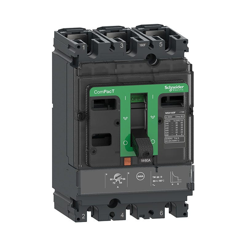 SCHNEIDER - MCCB Breaker, ComPacT NSX250F, 36kA at 415VAC, TMD Trip Unit 160A, 3P 3D