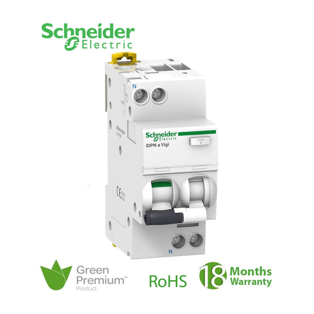 SCHNEIDER - Acti9, iDPNa Vigi, RCBO, 1P+N, 10 A, C Curve, 4500A, 30mA, Type AC