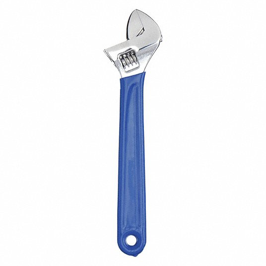 Adjustable Wrench, Alloy Steel, Chrome, 12 in Overall Lg, 1 1/2 in Jaw Capacity, Plain Grip