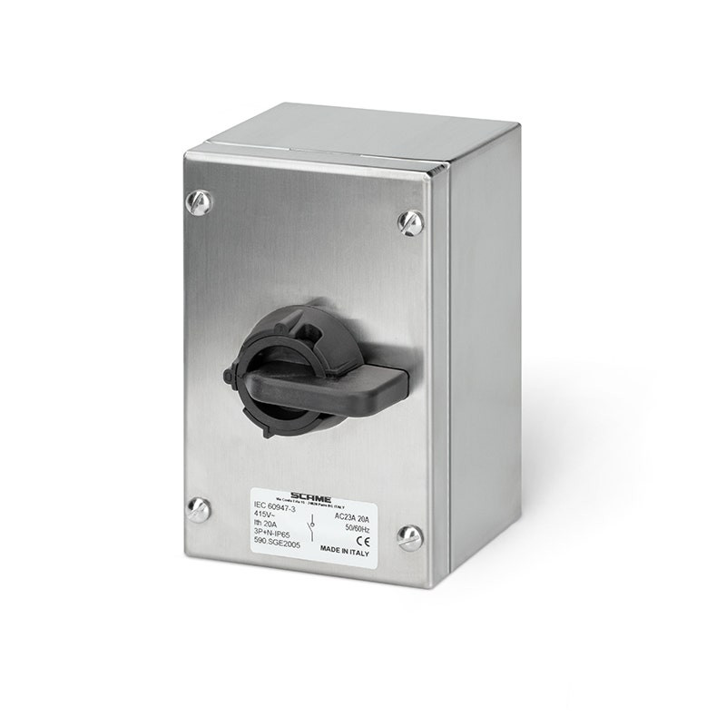 SCAME - Enclosed Switch Disconnector, 32A, 3P, IP65, 100x160x90mm, Y1 IK10, General, Stainless Steel, Grey/Black