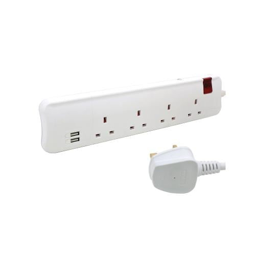 مشترك كهربائى بمعيار بريطاني من ليجراند - 13 امبير - 4 فيش مع 2 منفذ USB - بطول 3 متر - أبيض - 698530