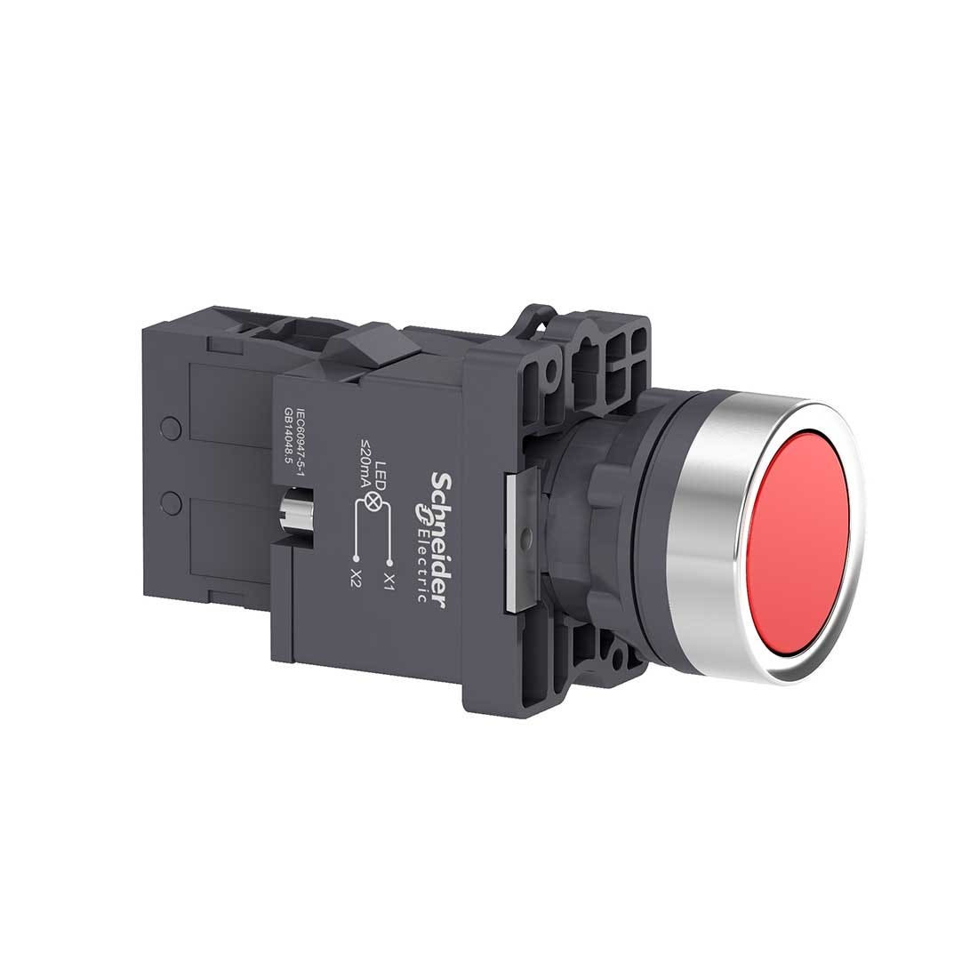 SCHNEIDER - Red Flush Complete Illum Push-Button, ˜22, Flush, 220V AC, 1No