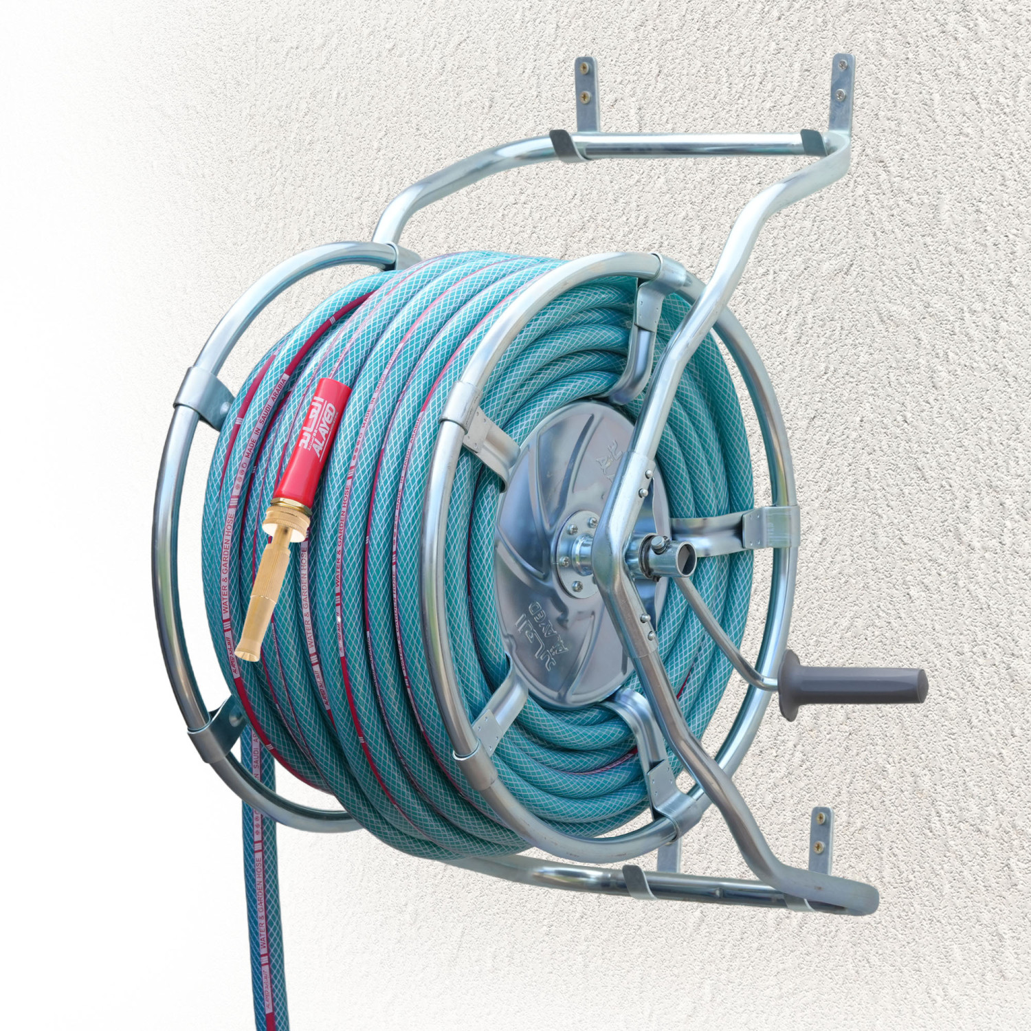 Steel hose reel with Alayed garden hose crystal color  - Green - 30meter - 3/4inch