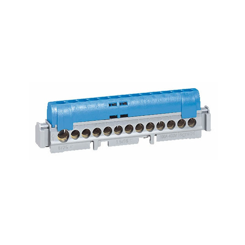 LEGRAND - Terminal Block IP2X, Neutral (Blue), 1x6 to 25mm², 21x1.5 to 16 mm², Length 176mm