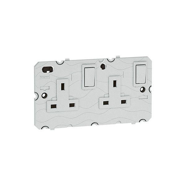LEGRAND - Socket Arteor, BS, 13A, Double Pole Switched Twin E, 2 Gang, Soft Aluminium