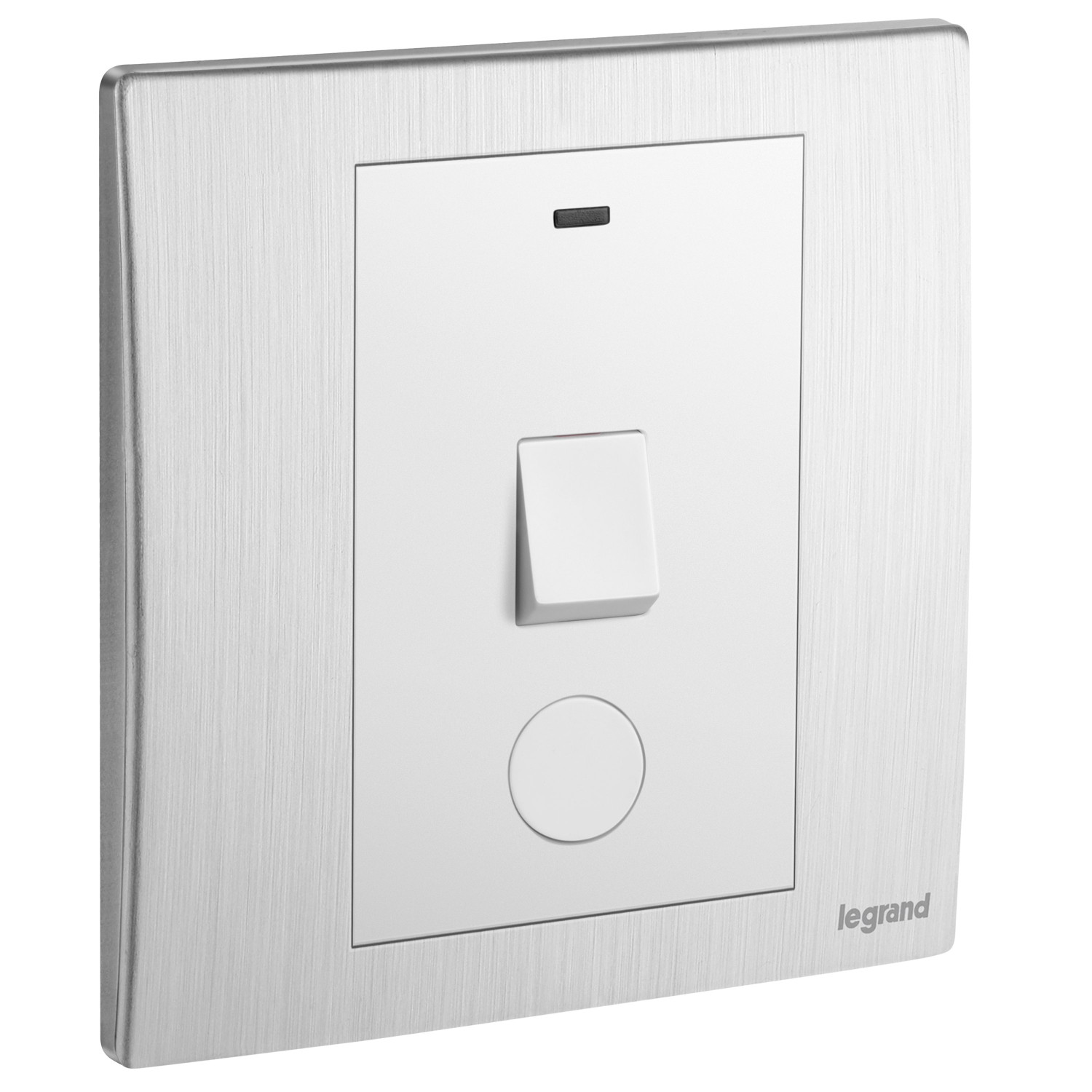 LEGRAND - Double Pole Switch Mallia, 1 Gang, 1 Way with LED Power Indicator and Cable Outlet 20 AX, 250 V~, Brushed Aluminium