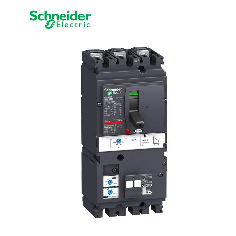 SCHNEIDER - MCCB Breaker, VigiComPact NSX100F, 3P 3d, 36kA at 415 VAC, TM-D Trip Unit 80A, add-on Vigi MH module