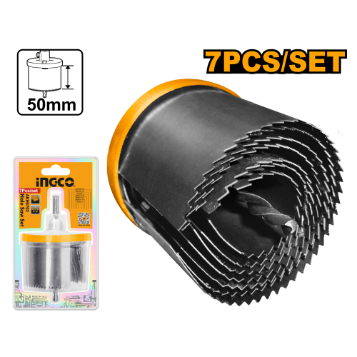 Hole Saw Set for Wood and PVC 7pcs 2" :26, 32, 38, 45, 50, 56, 63mm طقم ثقب هول سو 7 قطع 2 بوصة خشب وبى في سى
