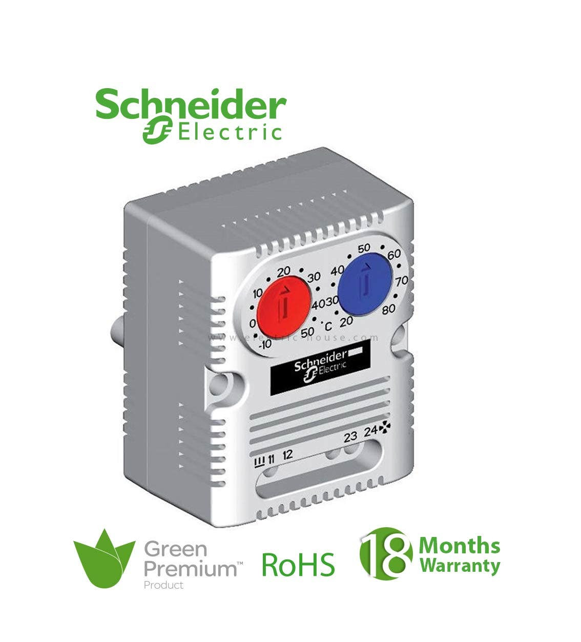 SCHNEIDER - Climasys CC, Simple Thermostat 250V, Range Of Temperature 0-60°C