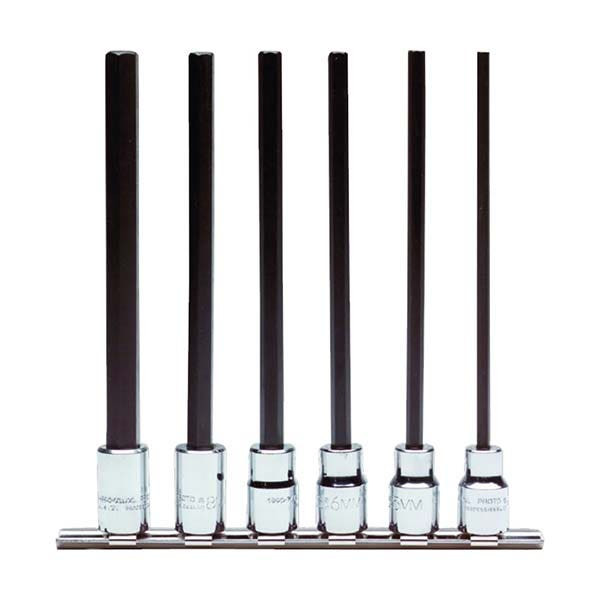 PROTO - 3/8" Drive Metric Extra Long Hex Bit Set, 6 Pieces