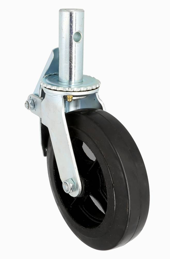 Swivel Caster with Brakes and Shaft - 160 mm - Black-Silver