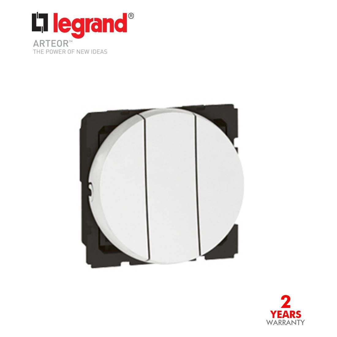 LEGRAND - 1-Way Switch Arteor 20 AX 250 V~, 3-Gang, Round, 2 Modules, White