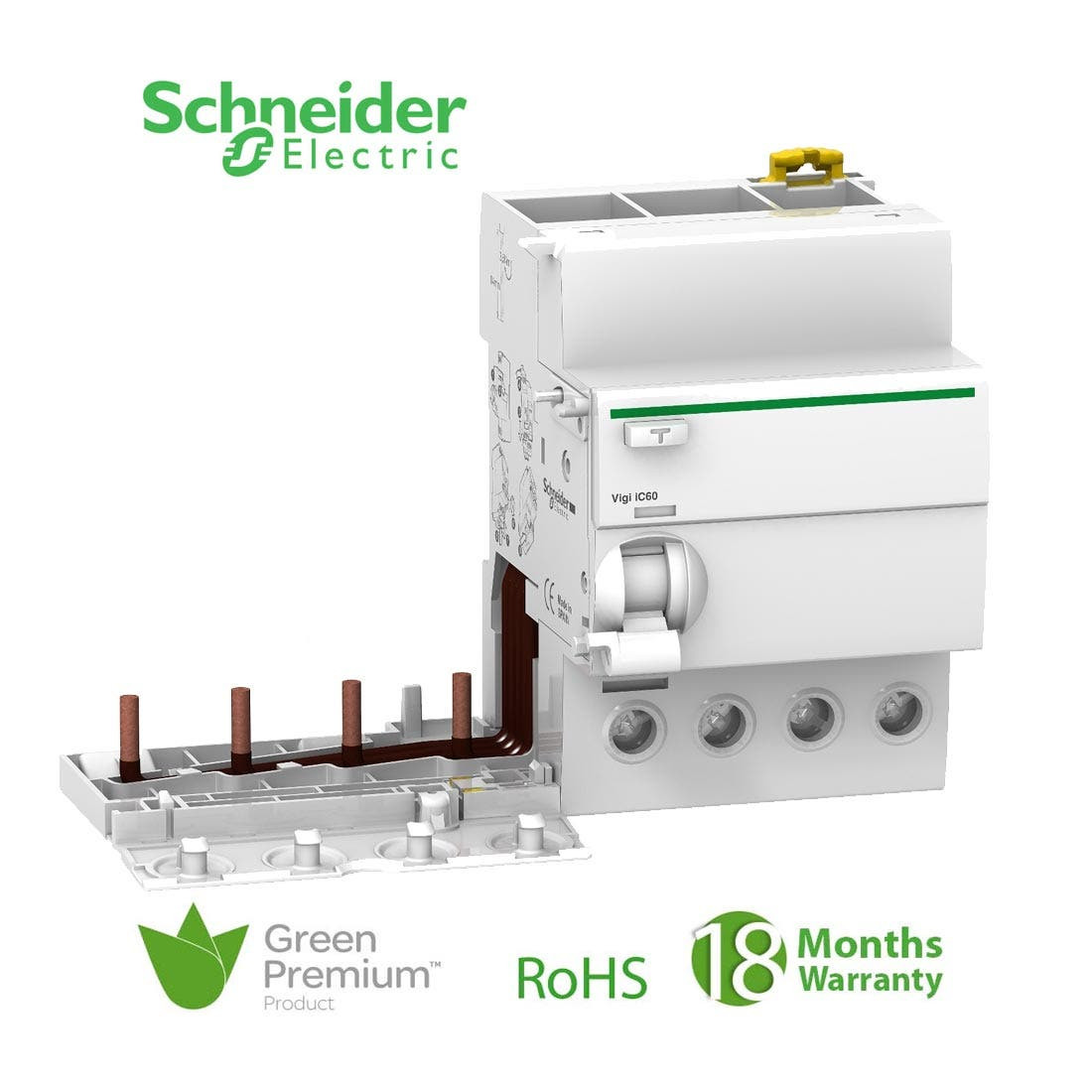 SCHNEIDER - Vigi IC60, Earth-Leakage add-on Block, 4P, 63A, 30mA, AC Type