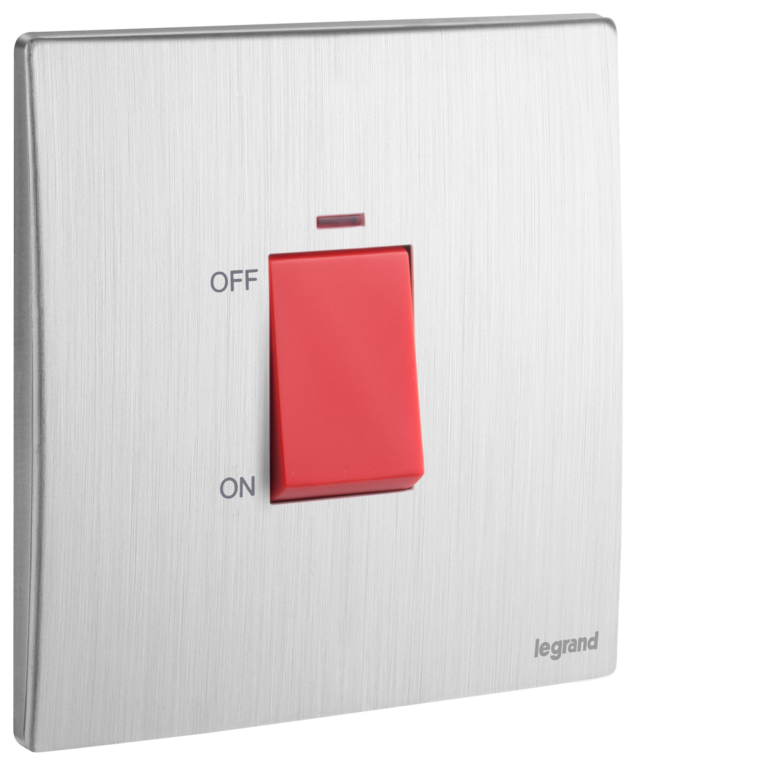 LEGRAND - Double Pole Switch Mallia, 1 Gang, 1 Way with LED Indicator, 45 A, 250 V~, Brushed Aluminium