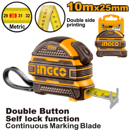 Steel measuring tape:10mx25mm With metric and inch RUBBER COVER DOUBLE SIDEمتر قياس 10م *25ملى غلاف رابر