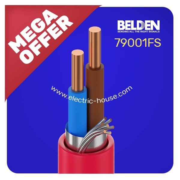 BELDEN - Safe-T-Line Cable, Fire Alarm, Fire Resistent, 2*1.5 mm2, Solid BC, Silicone Rubber Insulation, LSZH Jacket, Shielded, Red, 500M/Roll