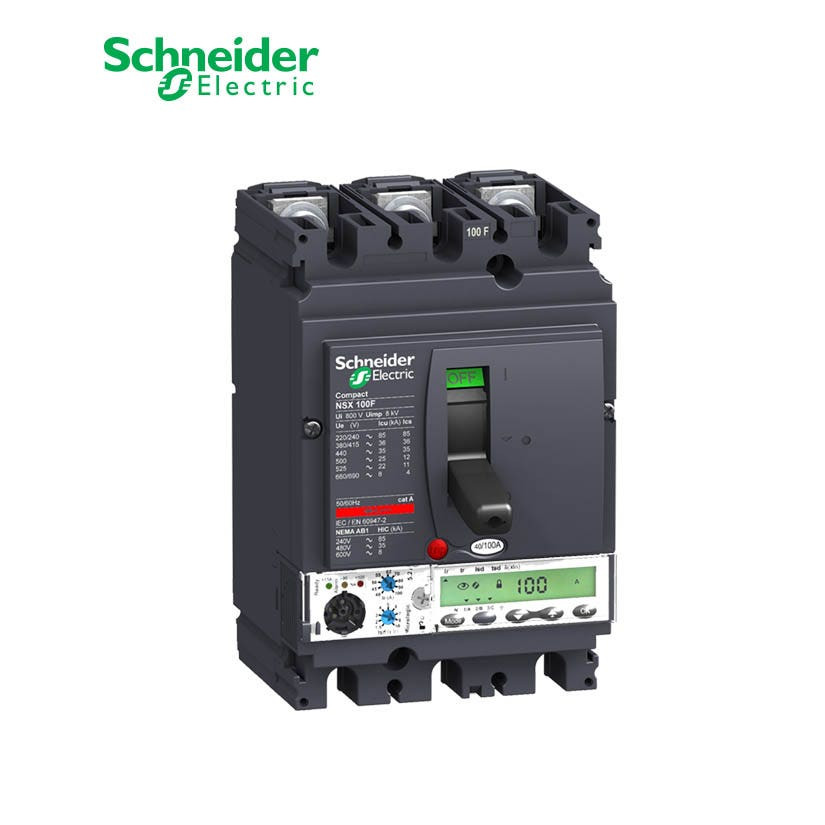 شنايدر - قاطع رئيسي 100 أمبير - ComPact NSX100F, 36 kA at 415 VAC, MicroLogic 5.2A Trip Unit 100A, 3P 3d