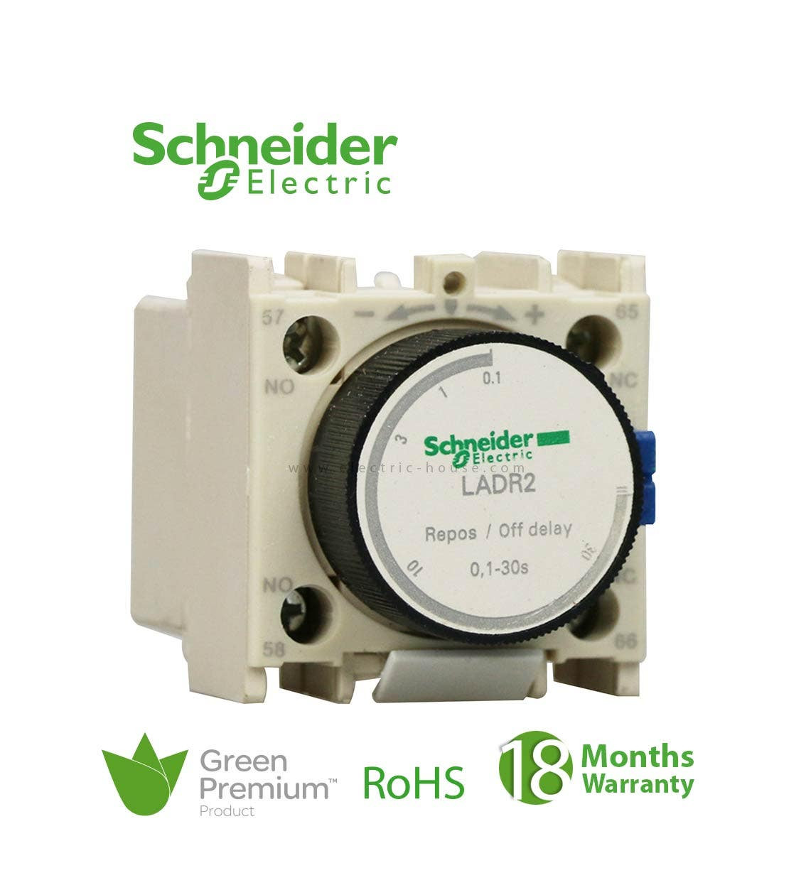 SCHNEIDER - Tesys D, Time Delay Auxiliary Contact Block, 1 No + 1 Nc Screw Clamp Terminals, Off Delay 0.1-30 S