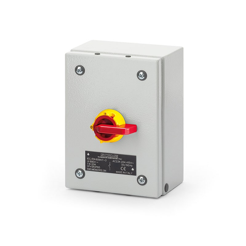 SCAME - Enclosed Switch Disconnector (AC22A), 40A, 3P + N, IP65, 150x210x107mm, Y1 IK10, Emergency Yellow/Red