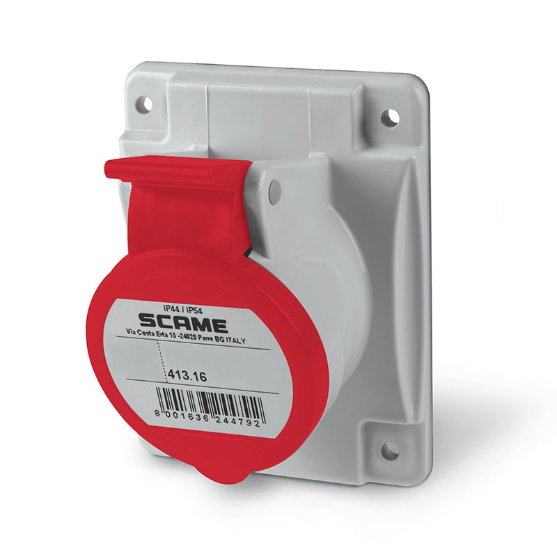 SCAME - Flush Mounting Socket, 16A, 3P+N+E, IP44/IP54, 346/415 V, 6H, 50Hz 60Hz, Screw Terminals