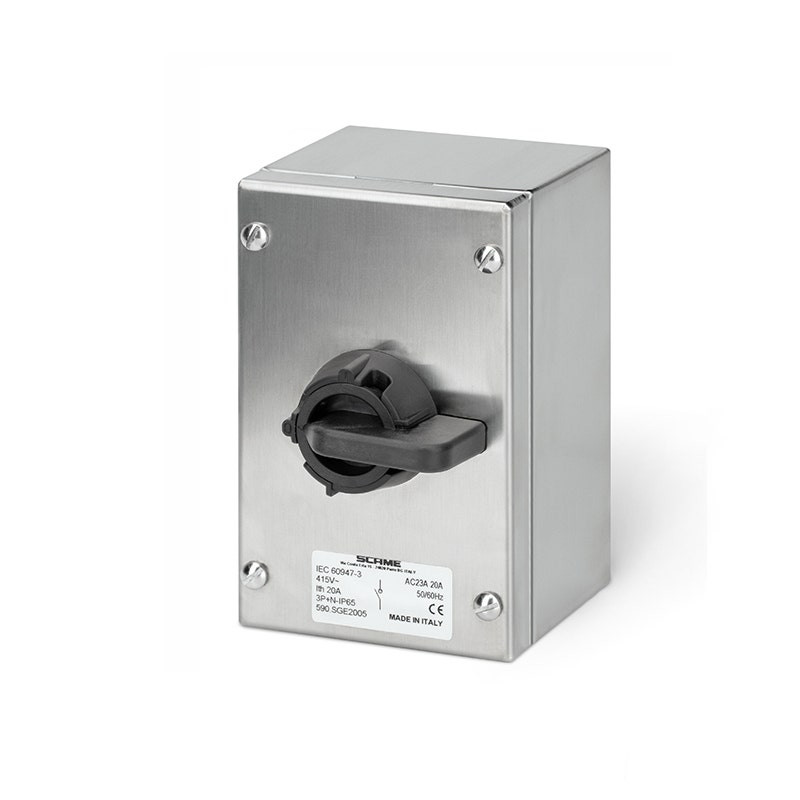 SCAME - Enclosed Switch Disconnector, 20A, 2P, IP65, 100x160x90mm, Y1, IK10, General, Grey/Black