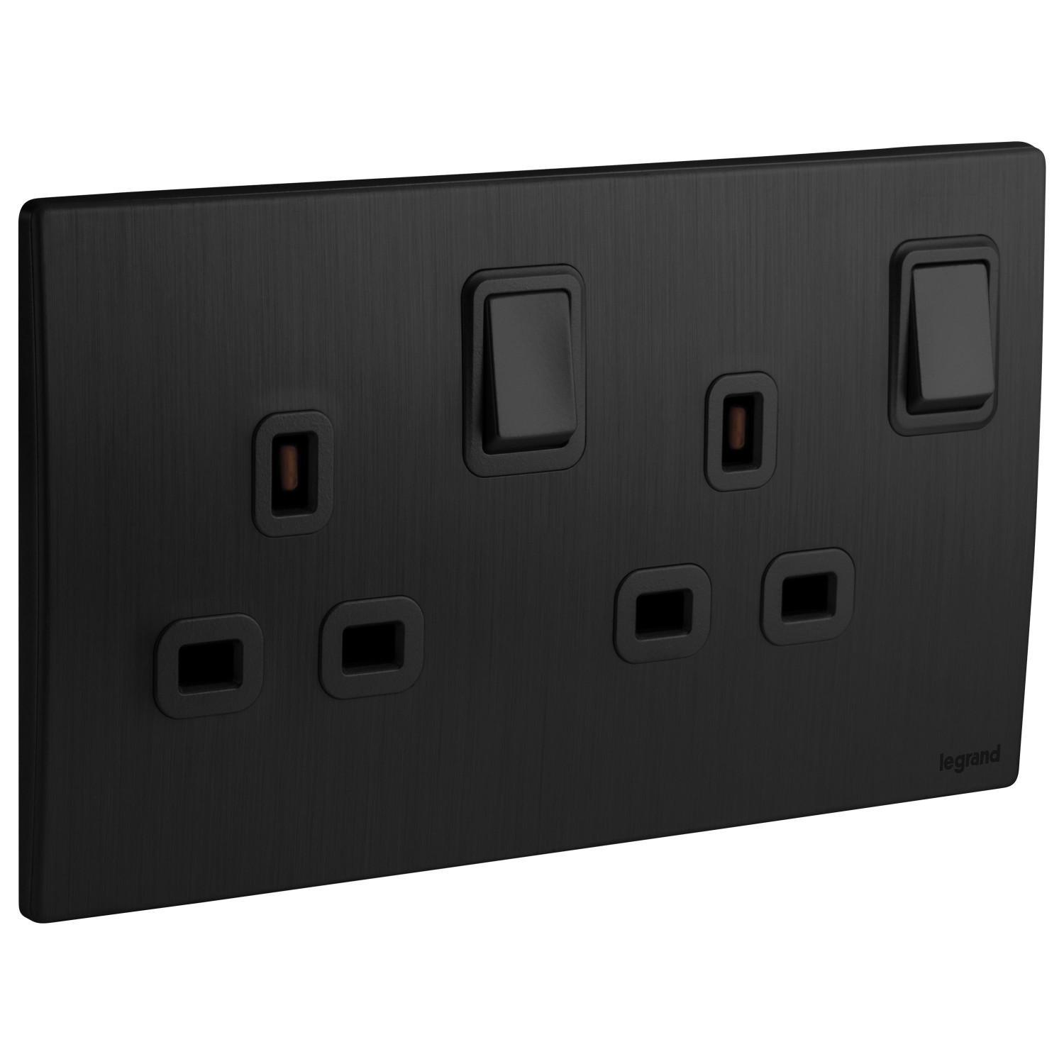 LEGRAND - British Standard Double Pole Socket Outlet Mallia, 2 Gang, Switched, 13 A, 250 V~, Brushed Black