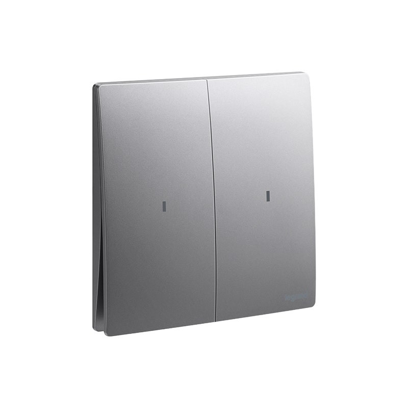 LEGRAND - Double Pole Switch Mallia Senses, 2 Gang, 1 Way, 20AX, 250V, with Red Indicator, Dark Silver