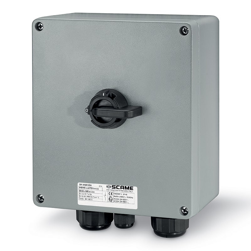 SCAME - Enclosed Switch Disconnector, 32A, 3/4P, IP66, 202x232x142mm, EXE, II 2GD, General, Die Cast Aluminium, Grey