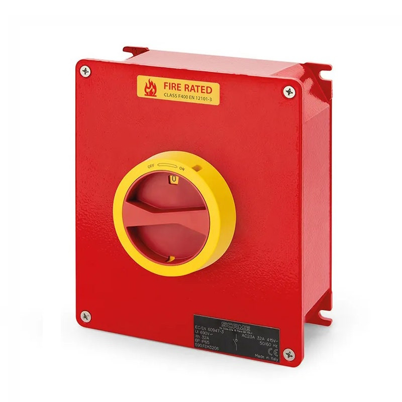 SCAME - Enclosed Switch Disconnector, 100A, 3P+N, IP66, 150x210x107mm, Y4, IK10, Emergency, Yellow/Red, Fire Rated