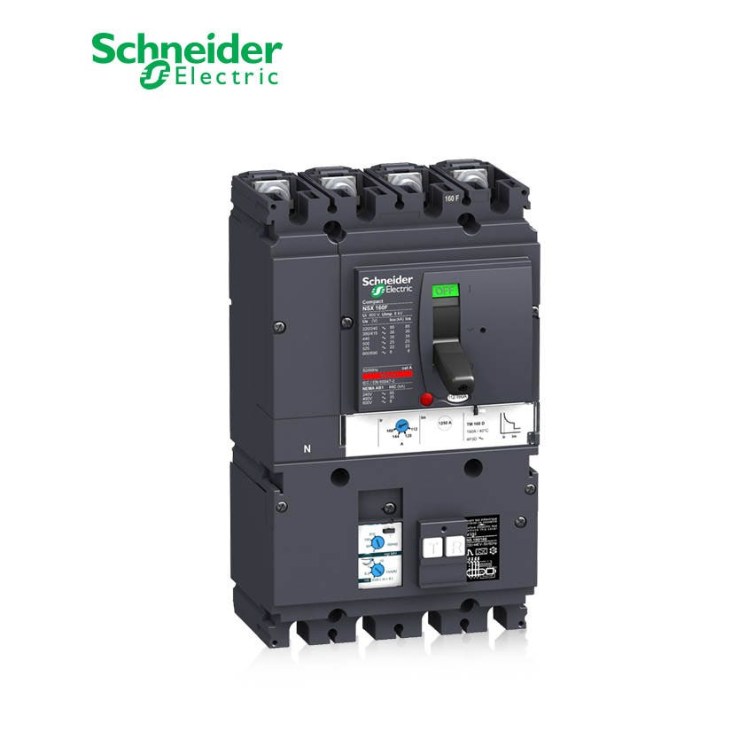 SCHNEIDER - MCCB Breaker, VigiComPact NSX160F, 4P 4d, 36kA at 415 VAC, TM-D Trip Unit 125A, add-on Vigi MH module