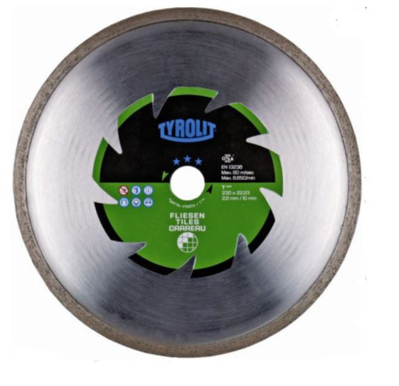 DIAMOND DISC DRY FOR TILES , CUTTING RIM TYP, 230X2X22,23 mm