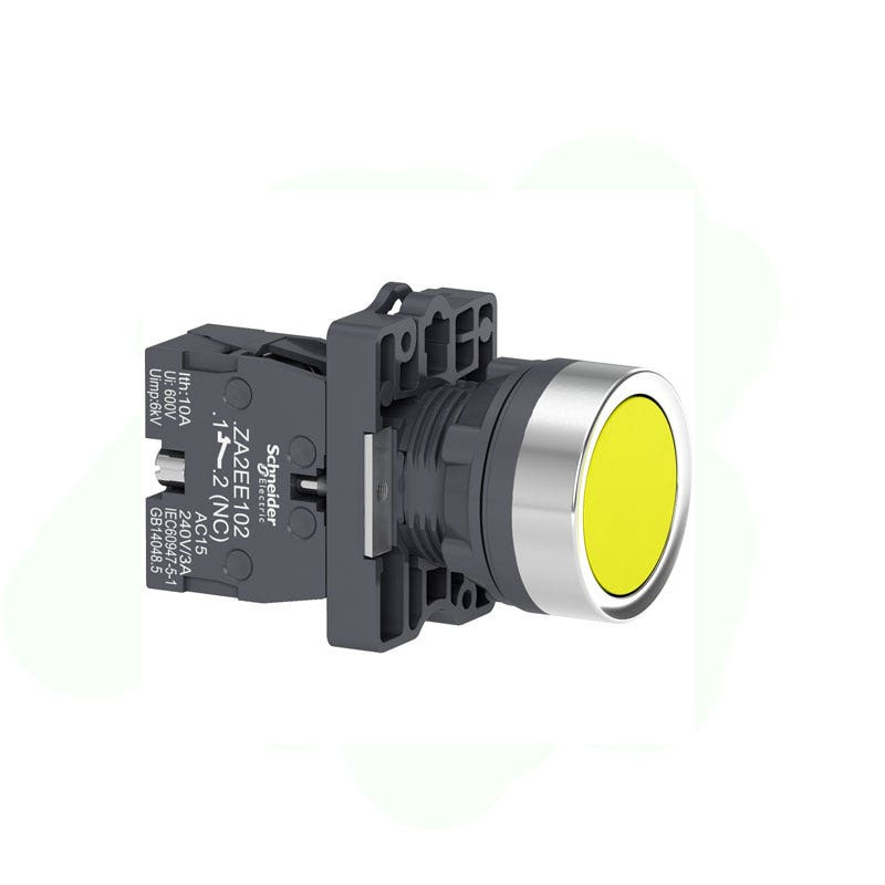 SCHNEIDER - Push Button, Spring Return, 1No, Flush, Yellow