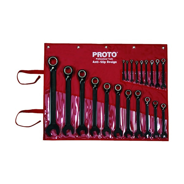 PROTO - Black Chrome Reversible Combination Ratcheting Wrench Set, 20 Pieces, Spline
