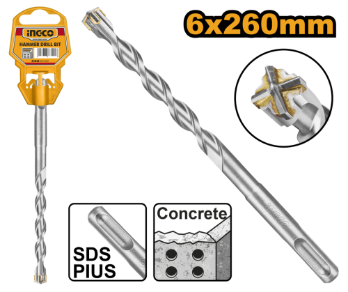 SDS Plus Hammer Drill Bit 06X260mm High quality ريشة دريل بلك هاى كواليتى 260*6 ملم