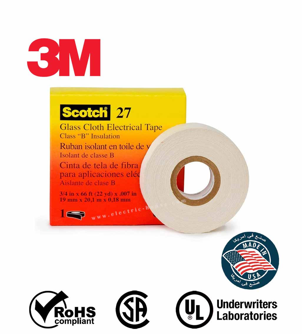 3M - Glass Cloth Electrical Tape 27, 3/4 Inch x 66 Feet, White