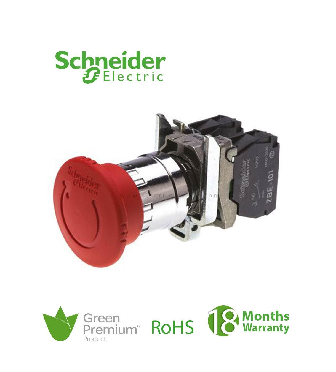 SCHNEIDER - Red ˜40 Emergency Stop, Switching Off ˜22 Latching Turn Release 1Nc + 1No