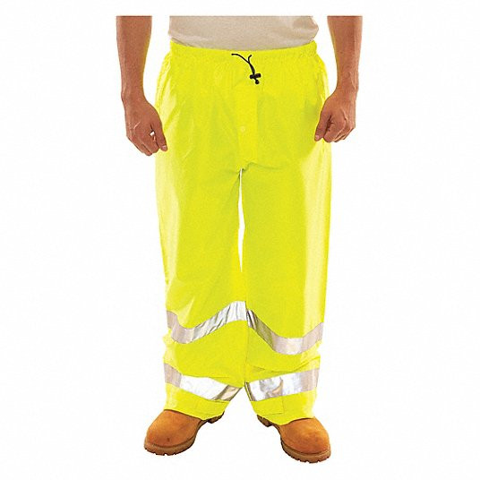 High Visibility Rain Pants, ANSI Class E, 4XL ( 58 in x 32 in ), Rain Pants, Green/Yellow